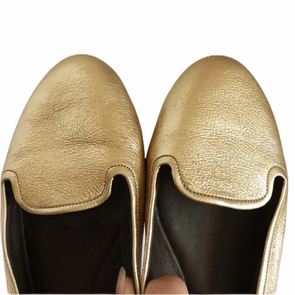 Rochas Ballet Flats Gold Metallic Leather Slip-On Made in Italy EU 41 Designer